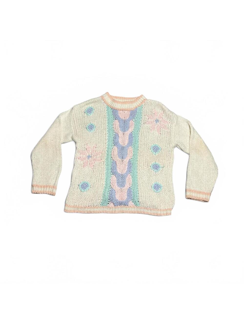 Vintage Croquet Club Pastel Abstract Floral Knit Sweater